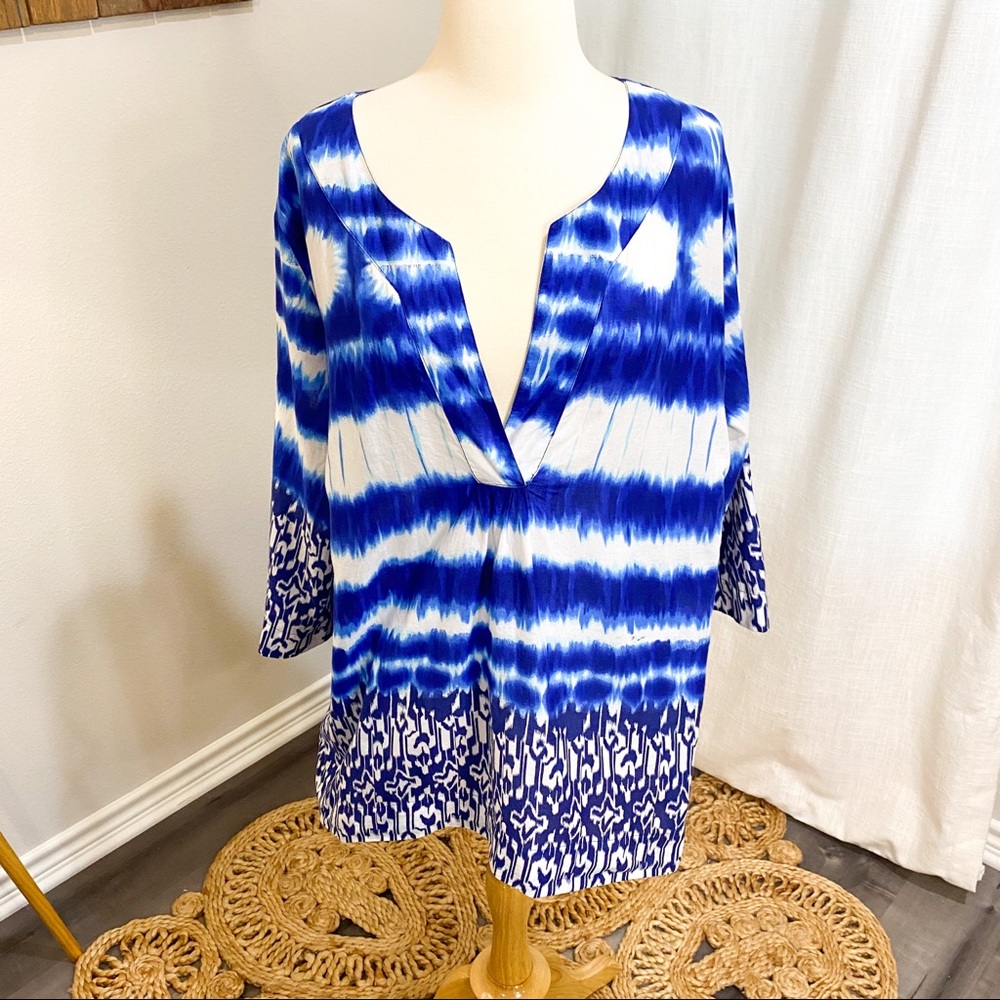 CATO Shibori Indigo Blue Tunic 100% Cotton